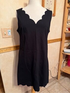 Aqua Black Scallop Edge Sleeveless Shift Dress size Large